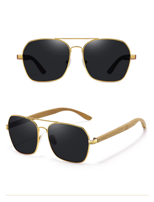 Bambus Solbriller – 'Gold Aviator'
