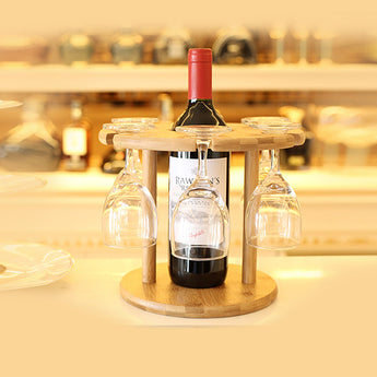 Bambus Vin Holder med glas - 
